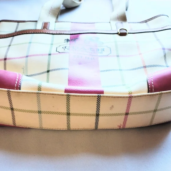 Coach Heritage Fuchsia Stripe Multi Plaid Tattersall Tote. - Picture 6 of 14
